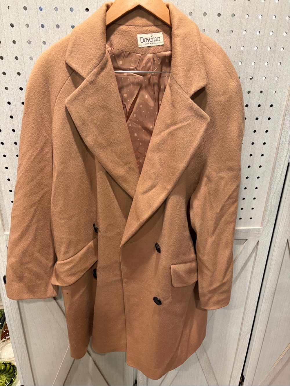 Tan Wool-Blend Double-Breasted Coat